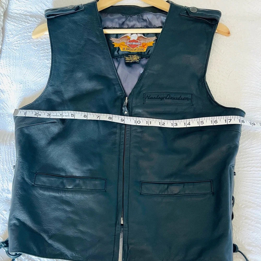 Harley Davidson Motor Clothes 100% Genuine Leather black zip front vest Size L